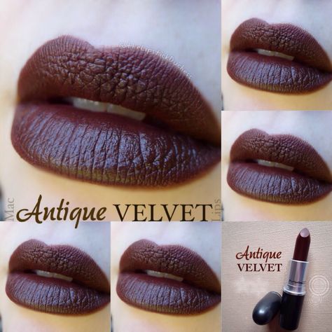 Mac Antique Velvet Lips Mac Dark Lipstick, Mac Antique Velvet, Fall Lip Color, Mac Lipstick Swatches, Mac Lipstick Shades, Dark Lipstick, Brown Lipstick, Velvet Lipstick, Lips Shades