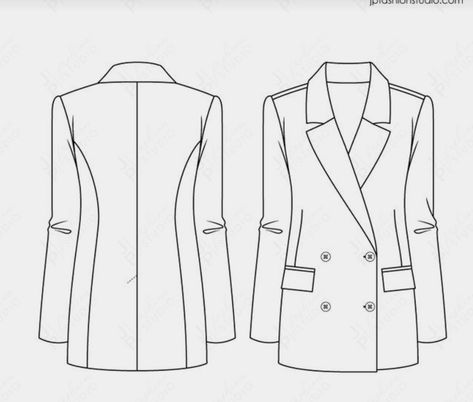 Blazer Sketch Fashion Illustrations, Suits For Women Drawing, Blazer Technical Drawing, Blazer Flat Sketch, Blazer Template, Jacket Technical Drawing, Blazer Sketch, Blazer Drawing, Jacket Flat Sketch