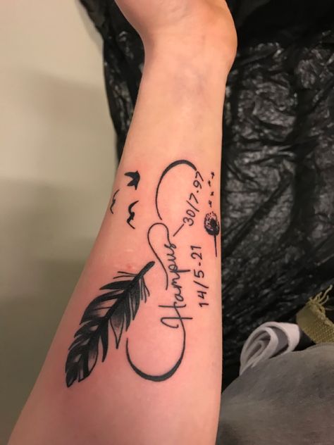 Tattoo of a feather and my brothers name and date of birth and the day he left this earth Lost Brother Tattoo, Brother Tattoo, Lost Brother, Brother Tattoos, Older Brother, Infinity Tattoo, Cool Tattoos, Of My Life, Lost