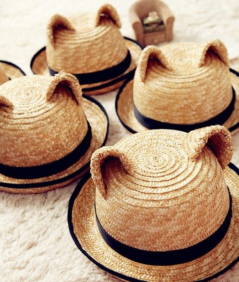 Hats With Ears, Cute Cat Ears, Halloweenský Makeup, Anting Manik, Cat Ears Hat, Straw Hats, Ear Hats, Cute Hats, Kawaii Clothes