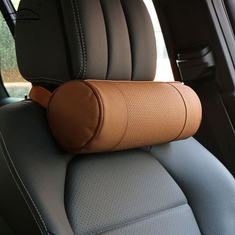 Memory Foam Car Neck Pillow/Genuine Leather Auto Cervical Round Roll Office Chair Bolster Headrest Supports Cushion Pad Black|Neck Pillow| - AliExpress Perfect Neck, Car Seat Pillow, Neck Support Pillow, Car Seat Headrest, Head Pillow, Neck And Shoulder Pain, Black Neck, Leather Pillow, Memory Foam Pillow