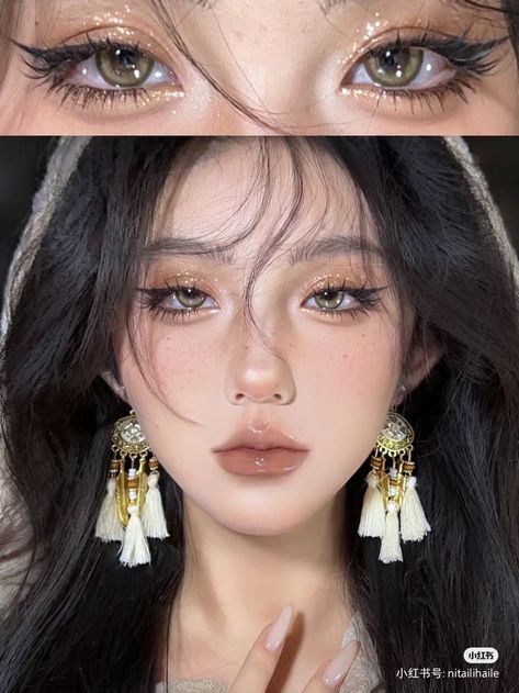 High Visual Weight Makeup, Makeup Big Eyes, Bride Makeup Asian, Belly Dance Makeup, Grwm Aesthetic, Makeup Layout, Big Eyes Makeup, Wedding Makeup Ideas, Gold Makeup Looks