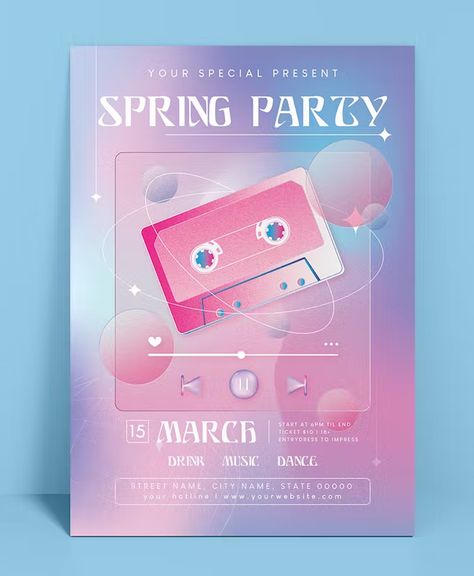 Beauty Event Poster, Club Flyers Design, Spring Design Graphic, Flyers Design Ideas, Spring Graphic Design, Spring Flyer, Holography, Party Flyer Template, 광고 디자인