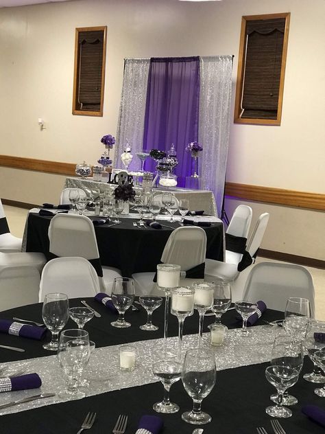 Purple,silver,black Wedding Party Ideas | Photo 13 of 15 | Catch My Party Silver Black Wedding, Black Wedding Party, Wedding Purple, Planning Business, Wedding Party Ideas, Event Planning Business, Purple Wedding, Catch My Party, Black Wedding