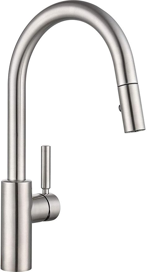 Satin Nickel Kitchen Faucet, Modern Farmhouse Kitchen Faucet, Silver Kitchen Hardware, Silver Kitchen Faucet, Brushed Gold Kitchen Faucet, Silver Faucet, Modern Shaker Kitchen, Gold Kitchen Faucet, Brushed Nickel Kitchen Faucet