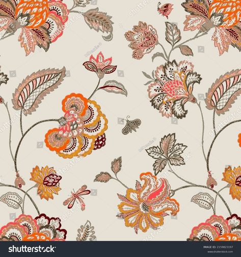 Madhubani Kalamkari Chinz Kani Abstract Shirting Stock Illustration 2159823197 | Shutterstock Chintz Print, Ajrakh Pattern, Art Backdrop, Flower Geometric, Color Drawing Art, Victorian Wallpaper, Folk Art Flowers, Textile Prints Design, Floral Embroidery Patterns