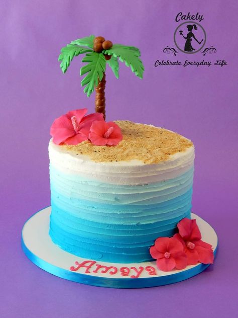 Simple Luau Cake, Hawaiian Cake Decorations, Blue Hawaiian Cake, Hawaiian Birthday Cakes For Men, Hawain Cakes Birthday, Hawian Theme Cake, Luau Birthday Cake Ideas, Luau Cakes For Adults, Beach Ice Cream Cake