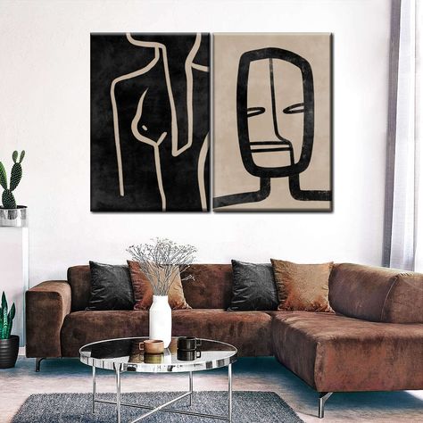 Black Art Living Room, Hotel Style Home, Black Couch Decor, Modern Diy Decor, Modern Bachelor Pad, Black Couch, Home Office/guest Room, Modern Art Canvas Painting, Modern Art Canvas