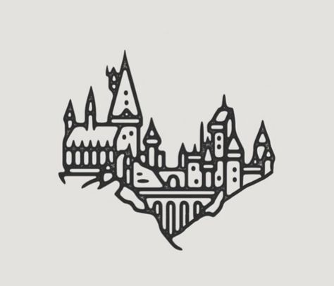 Nerdy Patchwork Tattoo, Simple Harry Potter Tattoo Designs, Slytherin Tattoo Ideas Minimalist, Simple Harry Potter Drawings, Harry Potter Line Art, Hogwarts Outline, Harry Potter Flash Tattoo, Patchwork Tattoo Ideas Drawings, Harry Potter Drawings Easy