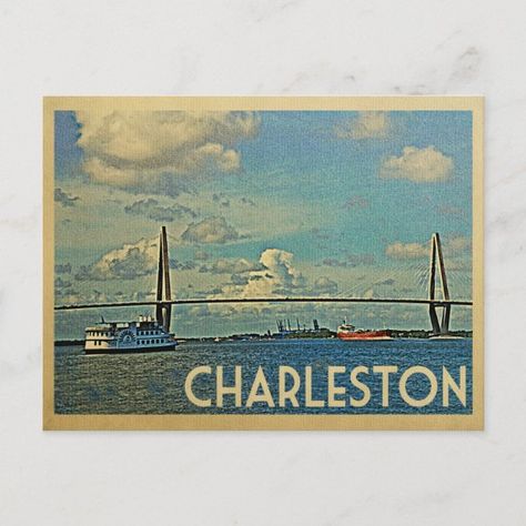 Charleston Postcard South Carolina Vintage Travel Funny Vintage Ads, Vintage Postcards Travel, Travel Ads, Michigan Travel, Travel Postcard, Tug Boats, Color Full, Charleston South Carolina, Advertising Signs