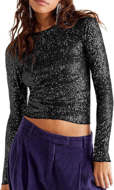 Amazon- Women Sequin Top Party Long Sleeve Sparkly Glitter Shirt Tee Shiny Bodycon Blouse Sexy Clubwear Club Streetwear, Goth Outfit, Autumn Sleeve, Streetwear Aesthetic, Gold Rush, Women Long Sleeve Tops, Casual Tops For Women, Basic Shirts, Women Sleeve