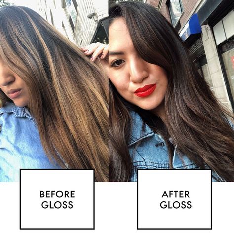 Hair Gloss Before And After Pictures, Gloss Before And After Hair, Dp Hue Color Gloss Before And After, Glossing Hair Before And After, Hair Glaze Before And After, Hair Glaze Before And After Brunettes, Hair Glossing Before And After Brunettes, Diy Hair Gloss, Hair Glossing Before And After