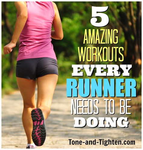 Core and intervals to circuits and pyramids - get 5 amazing workout every runner should be doing. From Tone-and-Tighten.com Tempo Run Workout, Workouts For Runners, Best Workouts, Running Program, Weekly Workout Plans, Running Inspiration, Fat Loss Workout, Weekly Workout, Motivation Fitness