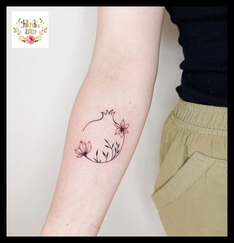 Simple Persephone Tattoo, Pomegranate Tattoo Small Black, Pomegranate And Narcissus Tattoo, Simple Pomegranate Tattoo, Tiny Pomegranate Tattoo, Pomegranate Tattoo Simple, Pomegranate Flower Tattoo, Narcissus Tattoo, Persephone Tattoo