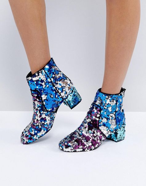 ASOS RAINBOW Sequin Ankle Boots Ankle Boots Outfit, Boots Outfit Ankle, Sequin Boots, Asos Shoes, Funky Shoes, Zipper Boots, Rounded Toe Boots, Beautiful Boots, Unique Shoes