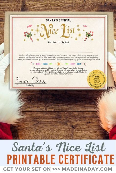 Make Christmas extra special with a Printable Santa Nice List Certificate. Surprise your child with this magical keepsake you will cherish for years to come. santa nice list certificate free printable, christmas certificate, santa certificate, santa claus nice list certificate Nice List Certificate Free Printable, Santa Certificate, Christmas Certificate, Santa Nice List Certificate, Santa Nice List, Nice List Certificate, Santa's Nice List, Nice List, Christmas Eve Box