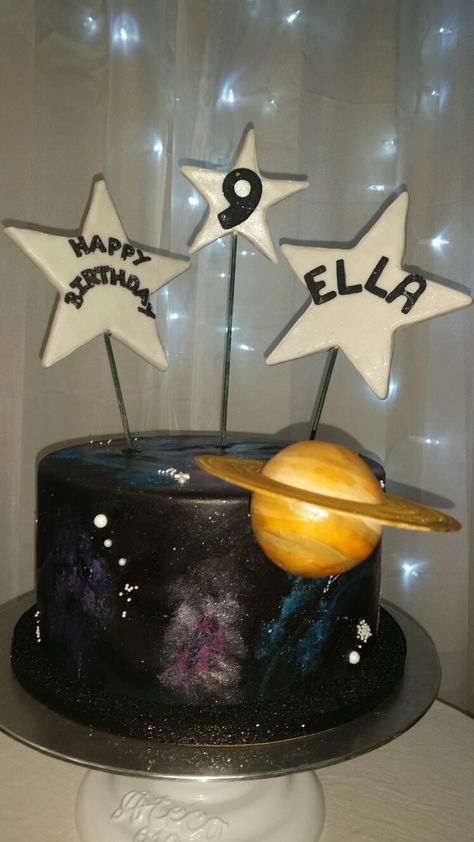 Galaxy cake.  Ella loves Saturn! Saturn Cake, Hosting Holiday Party, Galaxy Cake, Party Hosting, Grooms Cake, 9th Birthday, Birthday Party Themes, Holiday Parties, Party Themes