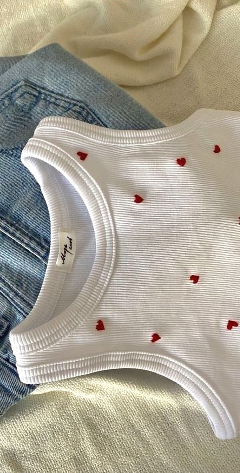 Summer Outfit Tank Top, Tank Outfit, Heart Embroidery, Tank Top Outfits, Sweet Summer, Summer Outfit, Summer Outfits, Tank Top, Embroidery