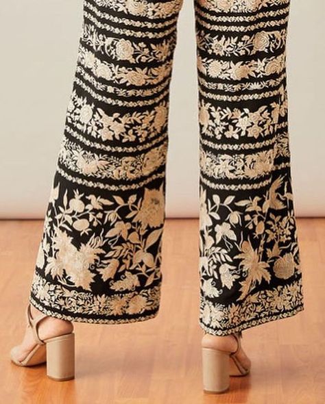 PATINE on Instagram: "Chic and timeless, our hand-embroidered gara trousers are adorned with motifs inspired by kor borders from vintage Parsi Gara sarees.  Discover our collection online at www.patinecollection.com or visit us at our atelier: PATINE 584, Udyog Vihar Phase V, Gurugram, Haryana 122016  You can also shop via Whatsapp, text us at +91 7053134444   #patine #patinejacket #parsigara #parsi #crafts #mughal #chinoiserie #handembroidery #crafted" Whatsapp Text, Saree Dress, Chinoiserie, Hand Embroidered, Hand Embroidery, Borders, Saree, Trousers, Quick Saves