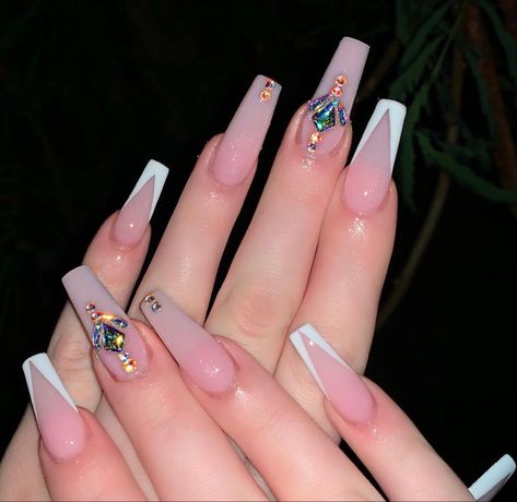 Classy Nail Art Ideas, Western Nails, Hello Nails, Nails Now, Nails Today, Nails Design With Rhinestones, Girly Acrylic Nails, Simple Acrylic Nails, Classy Acrylic Nails