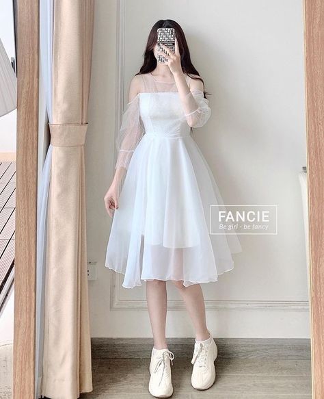 Aesthetic Short Frocks, Teenager Dress For Wedding, Drees Design For Girl, Đầm Dự Tiệc, Fairytale Dress Aesthetic, Korean White Dress, Dresses Korean Style, Blue Wedding Guest Dresses, Dinner Dress Classy