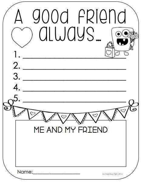 Friend Worksheets For Kindergarten School Rules Activities, February Printables, Kindergarten February, Kindergarten Writing Activities, Friendship Activities, Kindergarten Writing Prompts, Worksheets For Kindergarten, Kindergarten Printables, Kindergarten Writing