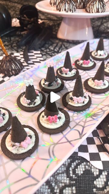 Alicia Luchini | Down Rosemary Road on Instagram: "🎀WITCH HAT AND BROOM TREAT IDEA🖤
Save and share for a Halloween party or movie night!

What you need:⬇️

Witch hats🎀

Oreos 
Chocolate mini filled cones 
White chocolate melting wafers 
Sprinkles 

Witch Brooms🎀

Meringues 
Dark or milk chocolate melting wafers
Pretzel sticks 
Squeeze bottle with a tip * add melted chocolate to make the broom design 

TIP** add squeeze bottle to a jar of hot water to keep it melted!💕

#halloween #halloweencookies #halloweentreats #holidays #halloweenparty #halloweendiy #craftymom #girly #spookyseason #witchhat #hocuspocus" Oreo Witch Hats, Witch Brooms, Chocolate Melting, Chocolate Melting Wafers, Pretzel Sticks, Witch Hats, Witch Broom, Melted Chocolate, Rice Krispie Treats