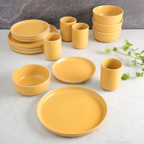 Gap Home 16-Piece Round Dark Gray Stoneware Dinnerware Set - Walmart.com - Walmart.com Yellow Dinnerware, Square Dinnerware Set, Stoneware Dinnerware Sets, Stoneware Dinnerware, Beautiful Table Settings, Dish Sets, Dessert Plate, Dinnerware Set, Beautiful Table