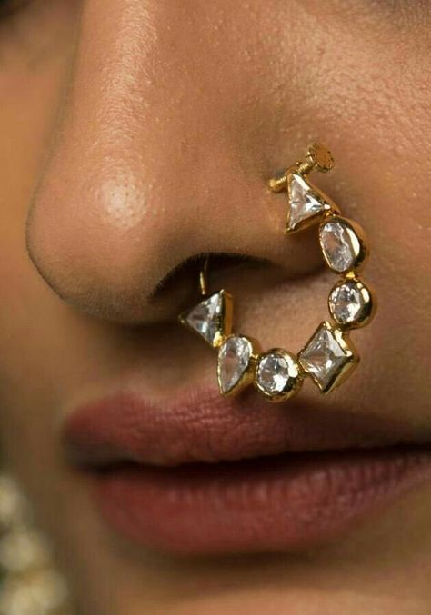 Types of Nath/Nose ring designs available in India for bridal wear. – CHIC Trends Silver Nath, Nose Ring Designs, Nose Jewels, Nath Nose Ring, Nose Ring Jewelry, Hairstyle Curly, Golden Saree, Nose Pins, Indian Nose Ring