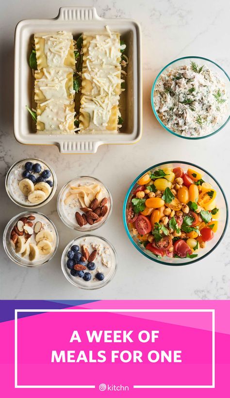 A Week Of Meals, Week Of Meals, Single Serve Meals, Meal Prep Plan, One Person Meals, Easy Meals For One, Recipe For 1, Meal Prep Plans, Dinner For One