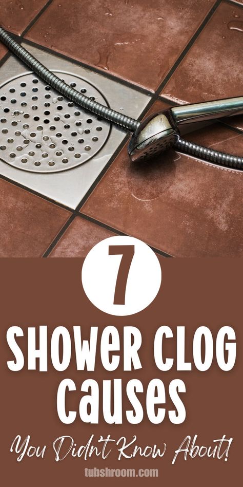 Easy Steps to Prevent Shower Clogs	7 Shower Clog Causes You Didn’t Know About! Clogged Shower Drain, Natural Drain Cleaner, Baking Soda And Vinegar, Bathroom Odor, Shower Drains, Bathroom Cleaning Hacks, Clogged Drain, Drain Cleaner, Grout Cleaner