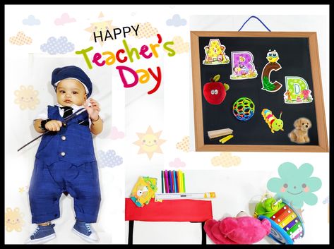 Happy Teachers day 2021 Teachers Day Baby Photoshoot, Teacher Photoshoot Ideas, September Photoshoot, Photoshoot Boy, Teacher Themes, One Month Baby, Monthly Baby Photos, Baby Photoshoot Boy, Monthly Baby