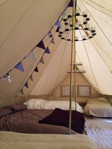 Inside our Emperor Bell Tent Bell Tent Interior Ideas 5m, Cozy Camping Tent, Bell Tent Interior, Bell Tent Glamping, Sca Camping, Glamour Camping, Camp Ground, Cozy Camping, Garden Camping