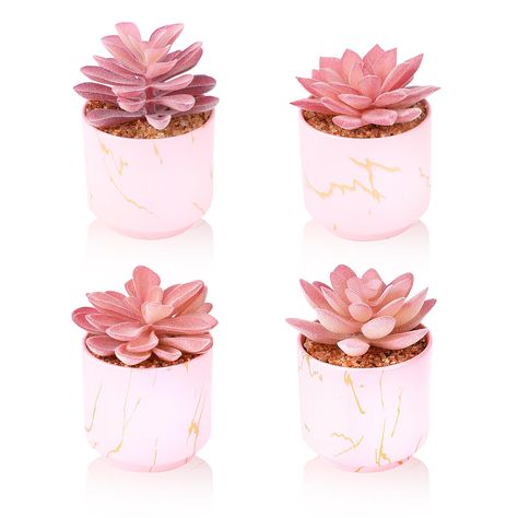 PRICES MAY VARY. UNIQUE DESIGN: Fake succulents with fake flowers pots are made of 100% white ceramic with gilt craftsmanship. Succulent Plants Artificial unique modern retro shape plus Purple succulent and simple decoration can make your office space or furniture decoration bright and positive for a happy start to your day POTTED SUCCULENTS SIZE: The artificial potted plants measure 2.2" x 2.4" x 3.3" (56 x 62 x 85mm). These indoor fake plant decorations are small but super cute. If you want to Bedroom Fake Plants, Bathroom Pink Aesthetic, Cute Small Plants, Fake Plants Decor Bedroom, Pink And Gold Room Decor, Pink Shelf Decor, Room Shelves Decor, Cute Fake Plants, Gold And Pink Decor