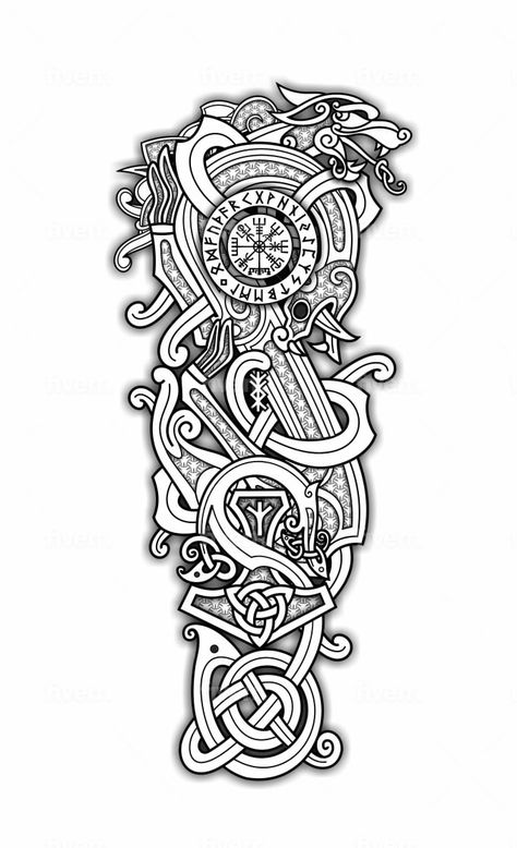 Create perfect celtic, nordic, viking, runes tattoo vector stencil design by Tattoowizardsco | Fiverr Celtic Tattoos Designs, Tattoo Designs Mythology, Large Viking Tattoos, Viking Background Tattoo, Blue Viking Tattoo, Norse Blackwork Tattoo, Celtic Leg Tattoos For Women, Celtic Tattoo Stencils, Nordic Knotwork Tattoo