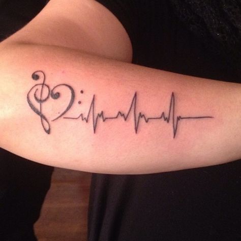 music lifeline tattoo-1 Heart Monitor Tattoo, Music Heart Tattoo, Lifeline Tattoos, Pulse Tattoo, Heartbeat Tattoo Design, Music Notes Tattoo, Heartbeat Tattoo, Music Note Tattoo, Feather Tattoo Design