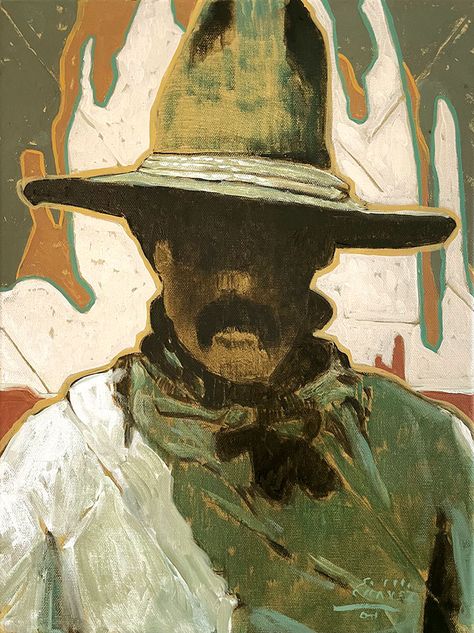 Contemporary Western Paintings New Mexico Artist | S.M. CHAVEZ ART Modern Western Artwork, Cowboy Portrait Painting, New Mexico Paintings, Cowboy Paintings Western, Contemporary Western Art, Abstract Western Art, Cowboy Art Drawing, Western Pop Art, Cowboy Collage