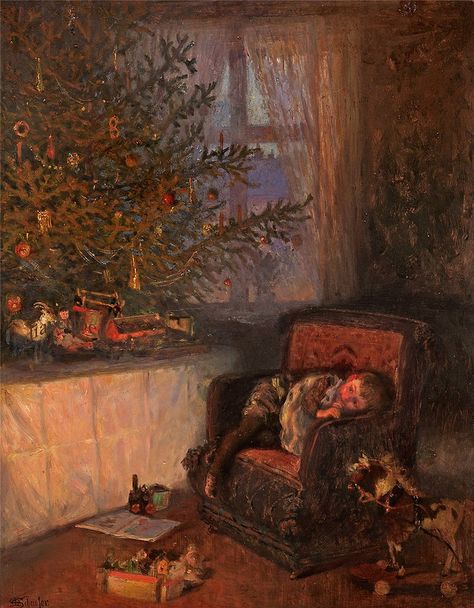 "By the Quiet Hearth" (Am Stillen Herd) 1894 by Maximilian Schaefer | Maximilian Schaefer (1851-1916) German painter.  Oil on panel Private collection Old Christmas, Old Fashioned Christmas, Christmas Past, Christmas Memory, Victorian Christmas, Christmas Scenes, The Night Before Christmas, Vintage Christmas Cards, Christmas Mood