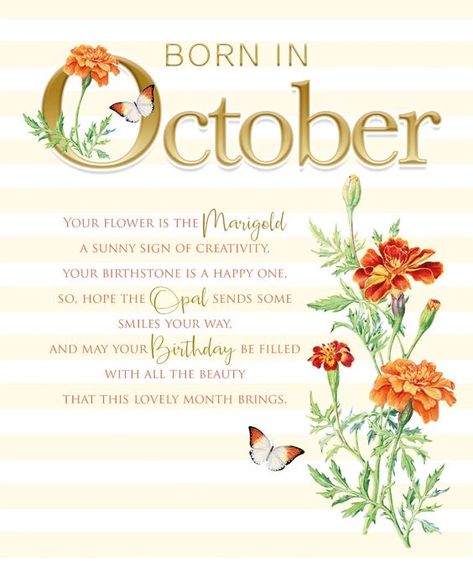 Birthday Wishes For Women, Flower Marigold, October Month, Birthday Verses, Born In October, Special Birthday Cards, Cherry Orchard, Birthday Card Sayings, Happy Birthday Wishes Cards