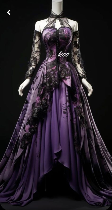 Purple Gowns, Purple Prom Dress, Fantasy Dresses, Dress Design Sketches, Dream Wedding Ideas Dresses, Fantasy Gowns, Pretty Prom Dresses, Fairytale Dress, Black And Purple