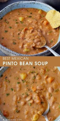 New Life Promise Recipes, Mexican Pinto Bean Soup, Ella Vegan, Pinto Bean Soup, Pinto Bean, Bean Soup Recipes, Stew Recipe, Soup And Sandwich, Easy Soups