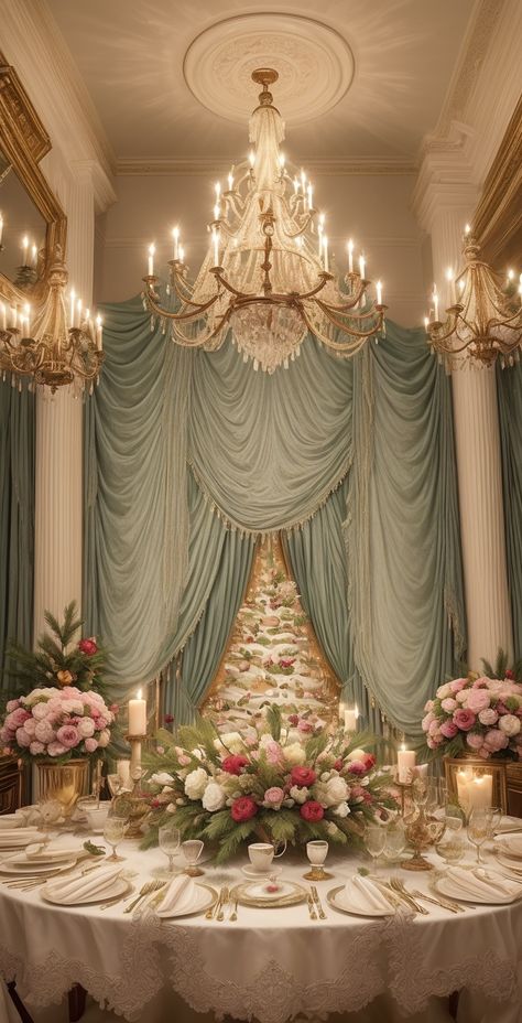 Decorate with the elegance and romance of the Regency era, using pastel silks, ornate decorations, and tea party-inspired setups for a sophisticated historical theme.
#RegencyChristmas #EraRomance #HistoricalDecor Baroque Party Theme, Rococo Tea Party, Regency Era Party, Rococo Party, Baroque Party, Victorian Theme Party, Regency Party, Royal Theme Party, Marie Antoinette Party