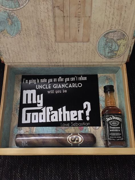 Will you be my Godfather? Will You Be My God Father Proposal, Cute Ways To Ask Godfather, Asking To Be Godfather Ideas, Ideas For Asking Godparents, God Father Proposal Box Ideas, Be My Godparent Ideas, Will You Be My Godfather Proposal, Will You Be My Godfather Diy, God Father Proposal Ideas Funny