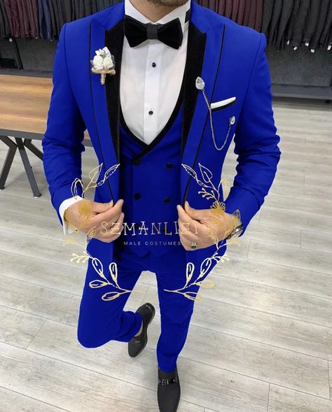 Royal Blue Suits Men 2024 Men's Fashion 3 Pieces Blazer Vest Pants Set Slim Fit Groomsmen Wedding Suit Custom Men Suit Tuxedos - AliExpress Royal Blue Suit Wedding, Blue Groomsmen Attire, Blue Groomsmen, Wedding Suits Groomsmen, Royal Blue Suit, Blue Suits, Blue Suit Men, Wedding Colors Purple, Groomsmen Wedding