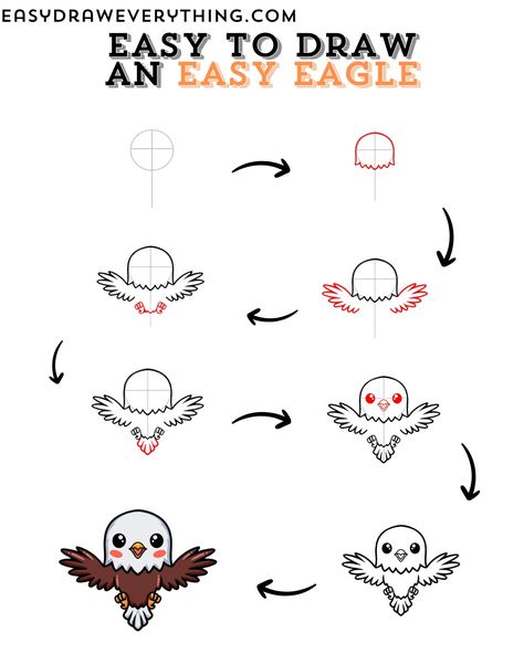 How to draw an eagle drawing Drawings Of Eagles Easy, Eagle Cartoon Drawing, How To Draw An Eagle, Cute Drawings For Beginners, Cute Eagle, Grinch Drawing, Eagle Cartoon, Draw Birds, Drawings For Beginners