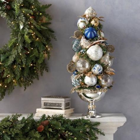 Ornament Topiary, Frontgate Outdoor, Frontgate Outdoor Furniture, Mark Roberts, Silver Bowl, Christmas Tree Crafts, Holiday Display, Holiday Centerpieces, Adult Crafts