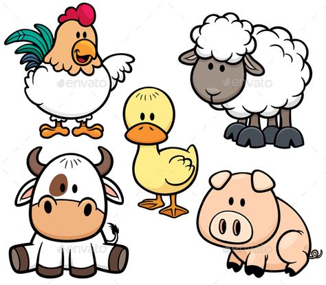 Vector Illustration of Cartoon Animals farm set Farm Cartoon, Farm Vector, Animals Farm, 자수 디자인, Animal Clipart, 귀여운 동물, Animal Illustration, Drawing For Kids, Cartoon Animals