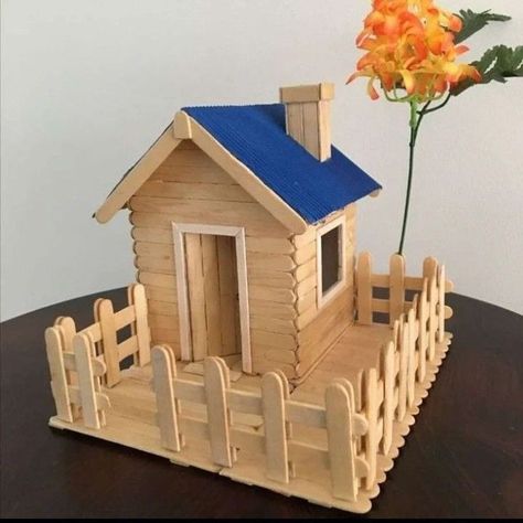 Popsicle Stick Houses Easy, Popcycle Sticks Projects, Popsicle Stick House, Popsicle House, Diy Craft Hacks, Craft Stick Projects, Popsicle Stick Craft, Ice Cream Stick Craft, Popsicle Stick Crafts House