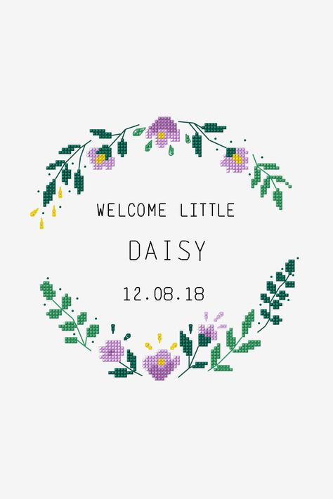 Welcome Little One - DMC Cross Stitch Flower Border Circle, New Baby Cross Stitch Patterns Free, Crossstich Pattern Flowers Free, Cross Stitch Name Patterns, Cross Stitch Patterns Flowers Border, Cross Stitch Circle Border, Printable Cross Stitch Patterns Free, Free Cross Stitch Patterns Flowers, Baby Cross Stitch Patterns Free