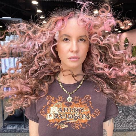 Halo Money Piece, Brown Hair With Pink Highlights, Curly Pink Hair, Blue Hair Highlights, Shag Hair, Messy Curly Hair, Girly Hairstyles, Dyed Curly Hair, Highlights Curly Hair